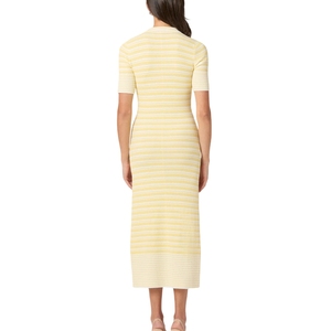 Abito in Maglia per Donna in Misto Cotone Personalizzato all'Ingrosso, <span class=keywords><strong>Maniche</strong></span> <span class=keywords><strong>Corte</strong></span>, Bottoni, Scollo a V, a Righe, Lungo, per Primavera Estate - Product Image 3