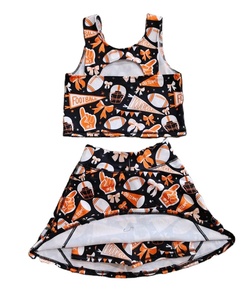 Conjuntos Deportivos Personalizados para Niñas, Primavera/Otoño, Diseños para Fútbol y Tenis, 95% Algodón, 5% Elastano, Top Corto y Pantalones Cortos con Forro - Product Image 1