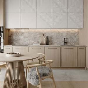 Armoire de cuisine modulaire minimaliste SANTOPOVA, design en bois grainé, profil plat, comprend des charnières, un tiroir, un panier de rangement - Product Image 2