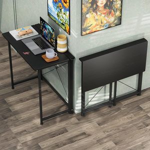 Petite table de bureau pliante au design moderne avec support à écran Plateau en bois et cadre en métal pour l'étude et le travail Chambre à coucher - Product Image 6