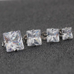 Stainless Steel Geometric Square Zircon <b>Stud</b> <b>Earrings</b> 4 6 8 10MM Claw Setting Everyday Wear - Product Image 2