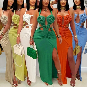 Abito da donna alla moda alla moda da donna con scollo all'americana in maglia a spacco Sexy senza maniche e senza schienale elegante Bikini abbigliamento da donna - Product Image 2