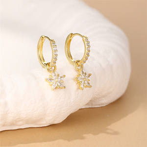 Pendientes de Aro Clásicos de Plata de Ley 925, Diseño Desmontable con Flores, Estrellas y Lunas, Pendientes de Aro con Flores Colgantes - Product Image 3