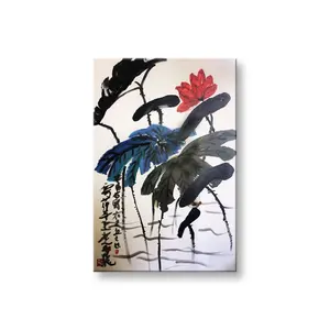 Chinese ink painting style lotus leaf oil painting For Bathroom