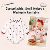 Puresun Prix de Gros Barboteuse à Volants 100% Coton avec Broderie Fraise et Imprimé Pois, Col Peter et Poignets à Nœuds pour Bébé 0-24 Mois