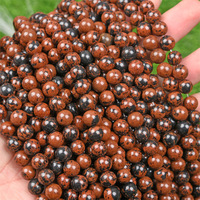 Perles rondes en obsidienne rouge et noire naturelle, fourniture directe d'usine, fabrication de bijoux DIY, vente en gros