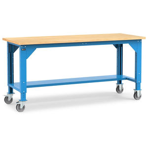 Établi Fami Work 200cm bleu avec roues et plateau en bois - Product Image 1