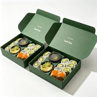 Boîtes à lunch en papier écologiques en gros pour pâtisseries, boulangeries, crêpes, sushis, gaufres, sauces chocolatées, avec insert et pelliculage mat
