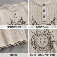 Sweat-shirt à étiquette privée pour homme, en coton gaufré beige, avec patte de boutonnage, imprimé graphique, ourlet brut, coupe courte