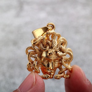 yunnique Stainless Steel Men's <b>Medusa</b> Pendant <b>Necklace</b> Gold 60cm Chain Fashion Jewelry Gift - Product Image 4