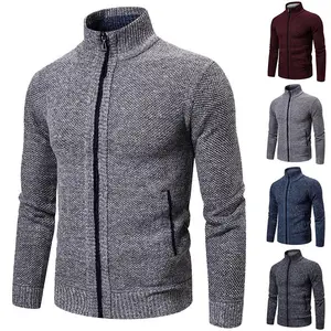 Cardigan masculino de manga longa, malha para esportes ao ar livre, jaqueta, quente, casual, zíper, casaco de lã