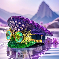 Chapeaux de Capitaine Personnalisés en Gros (3 MOQ) avec Paillettes Violette et Verte, Lunettes Steampunk Dorées, Casquettes de Fête pour Femmes pour Rave et Festivals de Musique
