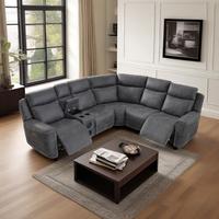 Canapé d'angle inclinable électrique HOMERS en forme de L avec table escamotable - Canapé motorisé en tissu technique pour salon et salle de cinéma