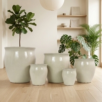 Set Pot Tanaman Taman dari Tanah Liat Putih Tebal, Tahan Cuaca, Anti Beku, untuk Pohon Zaitun di Teras