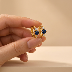 Gold Vermeil 925 Sterling <b>Silver</b> <b>Huggie</b> Earrings – Round Stone Minimalist Jewelry - Product Image 4
