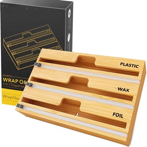 bamboo wrap dispenser box organizer with slide cutter for wax paper and aluminum foil