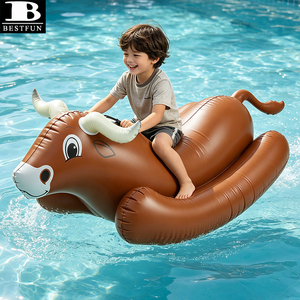 Bouée gonflable en forme de taureau à bascule, en PVC épaissi, avec poignées, pour enfants et adultes, jouet d'été pour la plage et les fêtes - Product Image 1