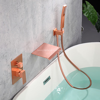 Robinet de douche et baignoire encastré en cuivre à poignée unique, avec cartouche céramique, jet pluie, mural, pré-encastré, eau chaude et froide