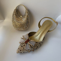 Ensemble de chaussures et sac pour femme, comprenant des escarpins à talons hauts et un sac de soirée, ornés de strass dorés de luxe et de cristaux, pour fêtes et mariages