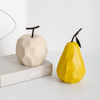 Ornement de luxe en porcelaine blanche marbrée beige/jaune, style minimaliste, écologique, forme géométrique poire/pomme (vendu à l'unité)