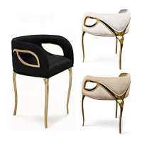 Chaise de bar pour restaurant en laiton doré moderne avec cadre en acier inoxydable Fauteuil en velours à 3 pieds pour la salle à manger ou l'extérieur