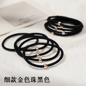 Élastique à cheveux noir avec perles dorées, haute élasticité, pour queue de cheval, usage quotidien, en tissu, accessoires Yiwu - Product Image 1