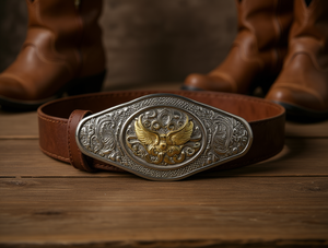 Hebilla de cinturón grande plateada y dorada de 5.0 cm, estilo occidental con revestimiento de aleación vintage - Product Image 2