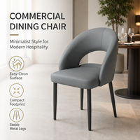 Fauteuil de salle à manger moderne à dossier ouvert et incurvé, assise en cuir rembourrée avec pieds en métal pour restaurant, café, hôtel