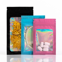 Sacs holographiques refermables anti-odeurs en Mylar à faible quantité minimale de commande avec fermeture à glissière à fenêtre transparente sac en plastique Transparent pour bijoux