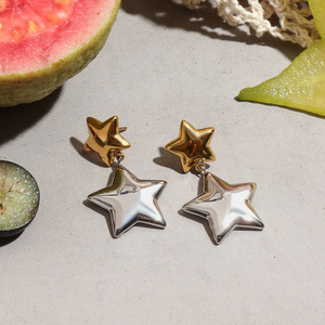 Hot Sale Trending Cross-border Sweet Cool Style 18K Gold Plated Stainless Steel Gold <b>Silver</b> Color-block Star Fadeless Earrings - Product Image 4