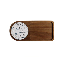 Maison Naturelle Vente en Gros Petit Rectangle en Bois d'Acacia pour Dessert Alimentaire Café Petit Déjeuner Plateau de Service avec Dessous de Verre en Diatomite