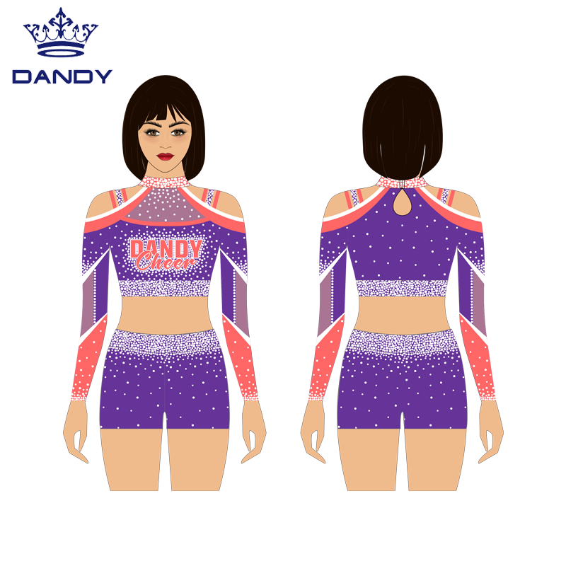 2025 Hot Sale Girls' Cheerleading Practice Wear New Designs Rhinestone Printed Cheerleading Polyester Spandex Bras Uniforms