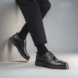 Autumn Men's Shoes Lace-up British Thick-soled Business Solid Pattern Leather <b>Toe</b> <b>Cap</b> Heightening Anti-Slip Durable Interviews - Product Image 3