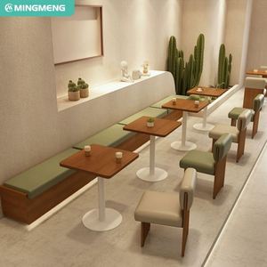 Ensemble de canapés en cuir de luxe personnalisables, meubles de salle à manger confortables pour restaurant avec table et chaises en bois pour hôtels - Product Image 2