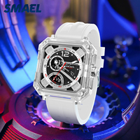 Montre analogique carrée en silicone SMAEL 8121 pour hommes avec alarme lumineuse, chronomètre, phase de lune, chronographe, date automatique