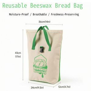 Grand sac à pain en coton biologique et cire d'abeille, réutilisable, pour levain, avec fermeture à boucle, pour conserver la fraîcheur - Product Image 2