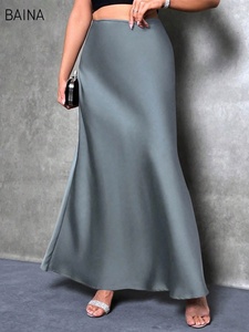 Jupes pour femmes en satin <span class=keywords><strong>noir</strong></span> uni, taille haute, longueur midi, élégantes et décontractées pour le printemps - Product Image 4
