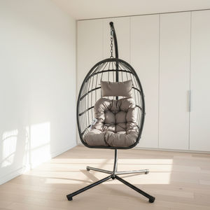 Chaise suspendue œuf en rotin tressé avec support métallique pour patio et jardin, prix d'usine - Product Image 5