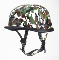 Casque de Moto Allemand en Cuir Vintage Casco Moto Visage Ouvert Rétro Demi Casque Chopper Biker Pilote DOT Taille S-XXL