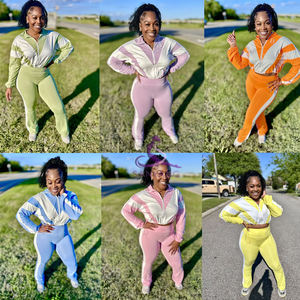 Completo Sportivo Donna Primaverile Due Pezzi, Giacca con Cerniera a Maniche Lunghe Color Block e <span class=keywords><strong>Leggings</strong></span> Aderenti - Product Image 2