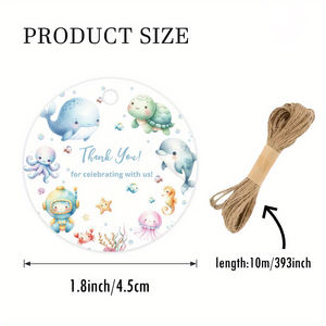 Étiquettes circulaires « Merci » avec corde en chanvre, thème créatures marines, design style <span class=keywords><strong>aquarelle</strong></span>, parfaites pour le monde marin - Product Image 6