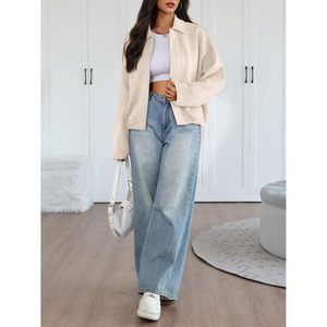 Womens Faux <b>Suede</b> <b>Bomber</b> <b>Jacket</b> Oversized Zip Up Cropped Windproof Fall Winter Motorcycle Coat Full Sleeve Light Weight - Product Image 6