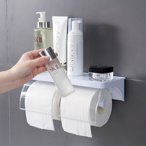 Wall Mounted Toilet <b>Paper</b> <b>Holder</b> With Shelf For Bathroom Storage Space Saving Design Adhesive No Drilling Required - Product Image 2