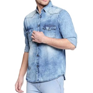Chemise en jean pour homme 2026, manches longues, douce, 100 % coton, coupe ajustée, élégante, boutonnée, formelle, élastique, séchage rapide, écologique - Product Image 3