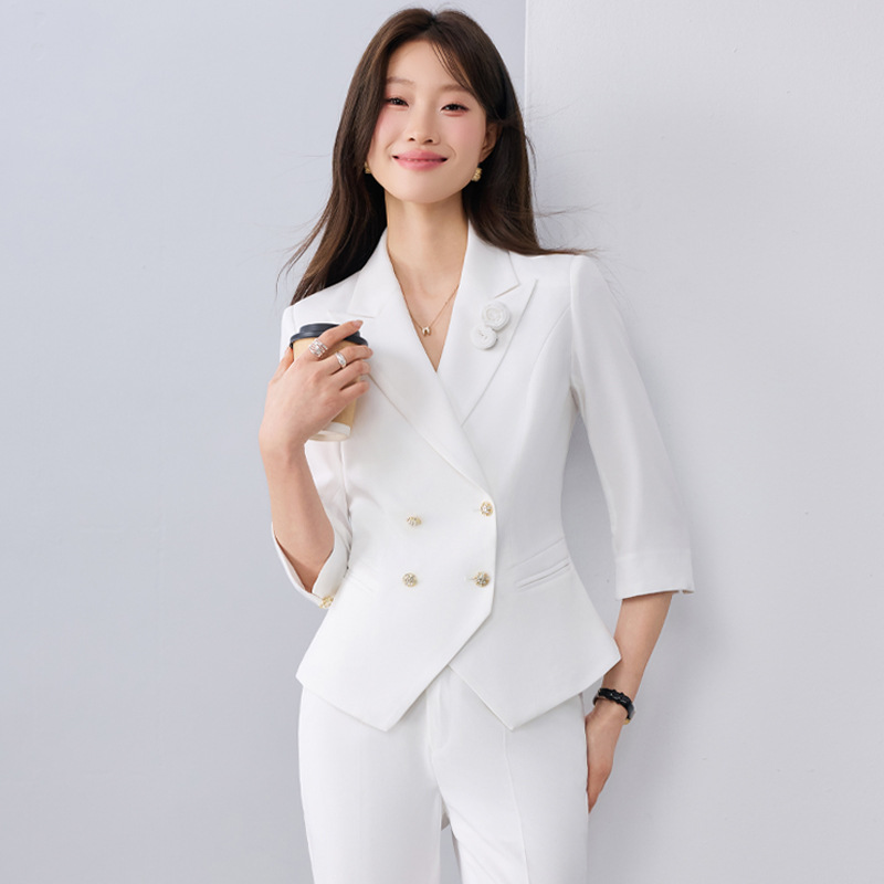 White suit with floral pattern