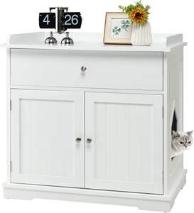Meuble <span class=keywords><strong>de</strong></span> toilette pour <span class=keywords><strong>chat</strong></span> dissimulé avec tiroir et 2 portes, armoire <span class=keywords><strong>de</strong></span> rangement intérieure, table <span class=keywords><strong>de</strong></span> chevet (Blanc) - Product Image 1