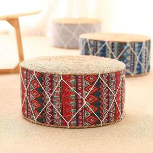 Cojín de Suelo Tejido Bohemio Rojo, Diámetro 40cm, Altura 20cm, Cojín de Asiento, Taburete Decorativo para Sala de Estar - Product Image 1