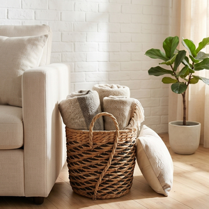 Handwoven Natural Seagrass Storage Basket with Handles, <b>Large</b> Boho Wicker Laundry Hamper for Living Room Decor - Product Image 4