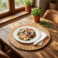 Set de table rond en jacinthe d'eau naturelle, tissé épais, fait main, résistant à la chaleur, décoration de salle à manger minimaliste
