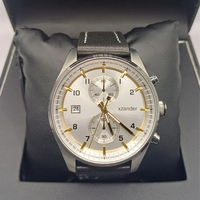 Montre Chronographe Sportive Tendance à Quartz, Cadran en Verre, Boîtier en Acier Inoxydable, Bracelet en Cuir 22mm, 44mm, Aiguilles Lumineuses, Étanchéité 30m